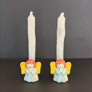 Whimsical Angel Candle Holders with Yellow Wings